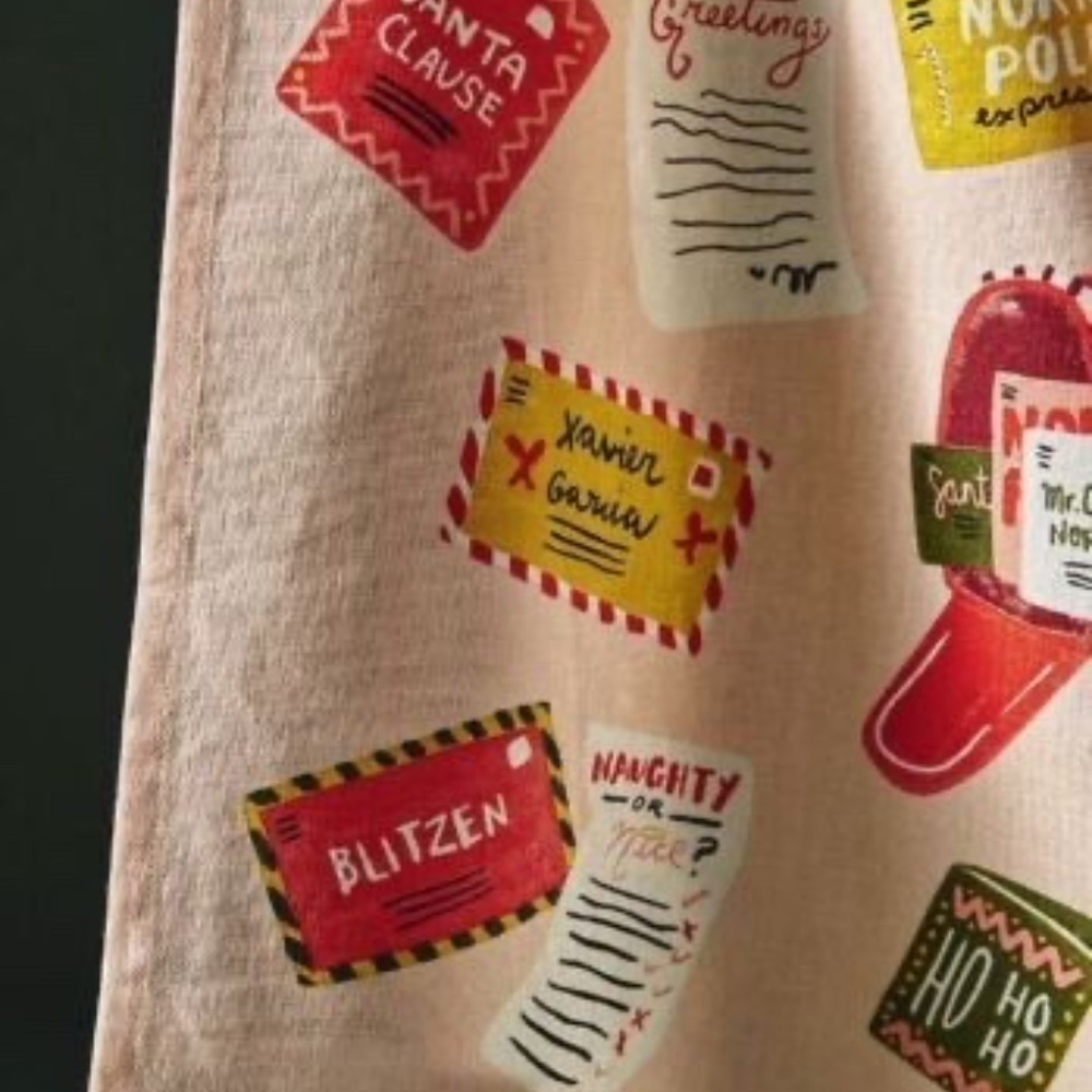 Anthropologie Letters To Santa Christmas Tea Towel - Picture 2 of 4